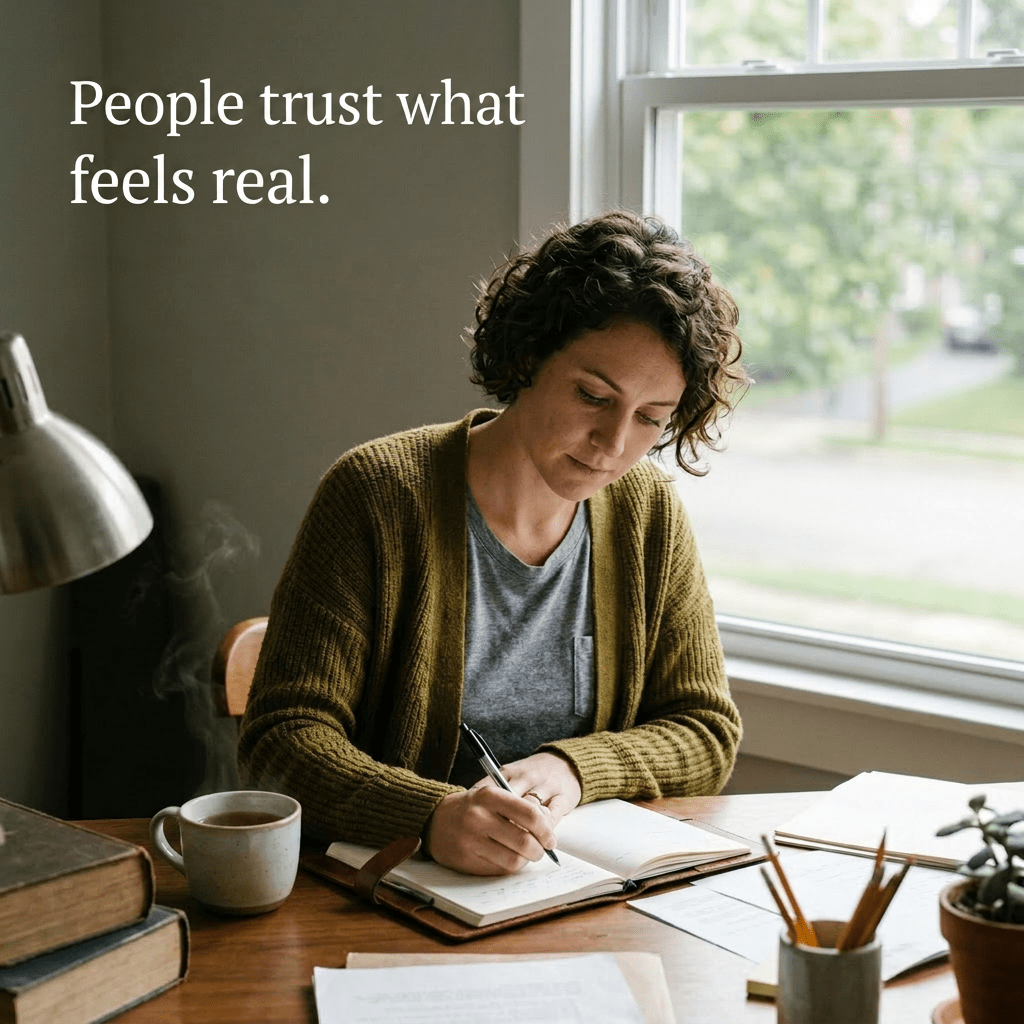 Woman writing in journal with a motivational quote by Arthur Ashe